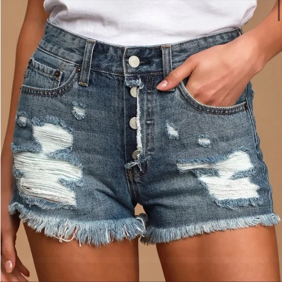 Just USA dark wash distressed denim cutoff shorts - Picture 10 of 12